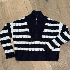 Striped Navy Blue and White Women's Sweater - crop size M